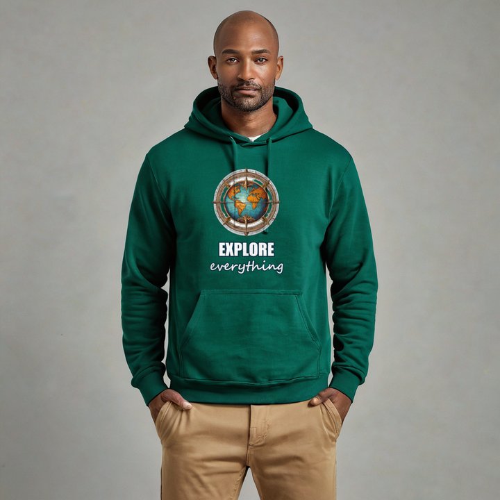 Geographical Effect Explore Everything Globe Hoodie in Forest Green