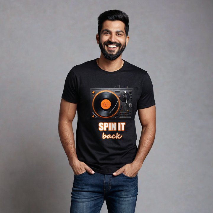 DJ Burna Spin It Back Deck Tee in Black