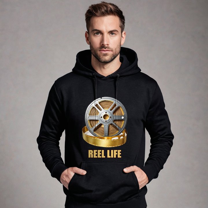 Moviella Reel Life Film Hoodie in Black