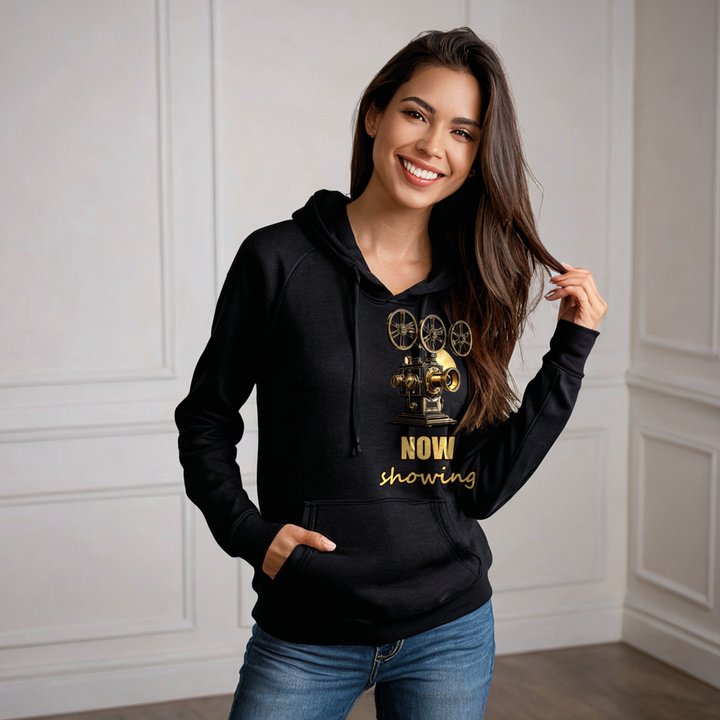 Moviella Now Showing Projector Hoodie in Black