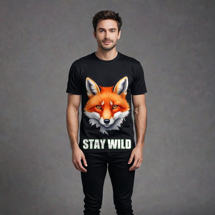 Animal Viewology Stay Wild Fox Tee in Black