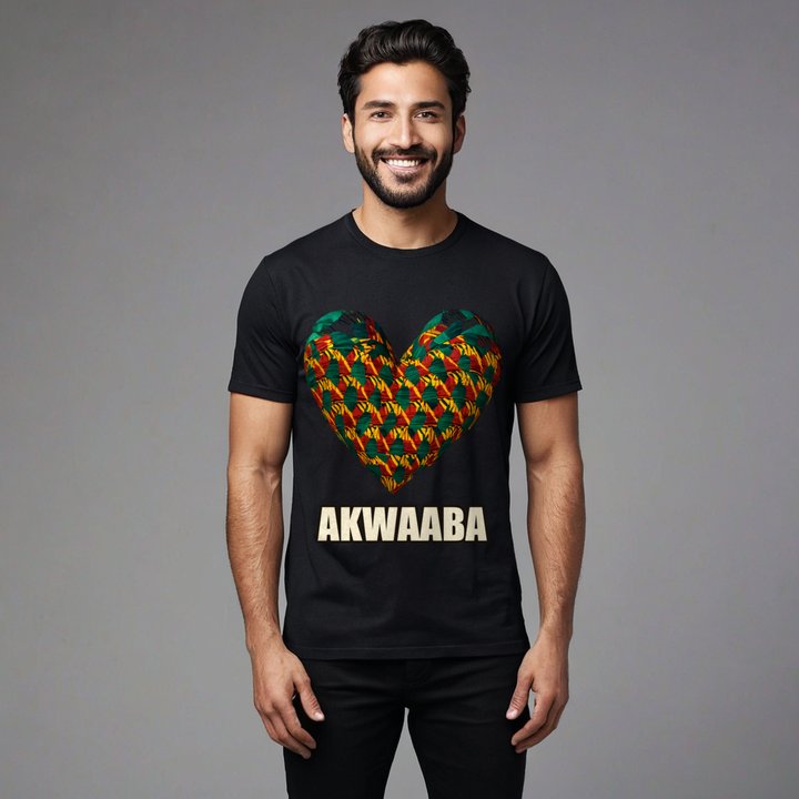 Bongara Bongara Akwaaba Kente Heart Tee in Black