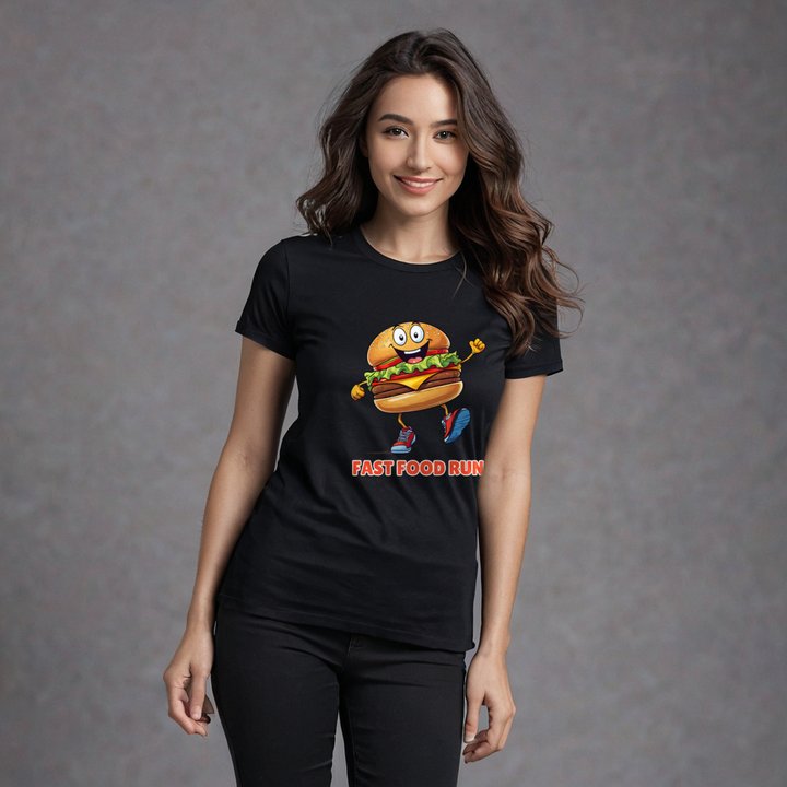 Fast Food Run Burger Run Tee in Black