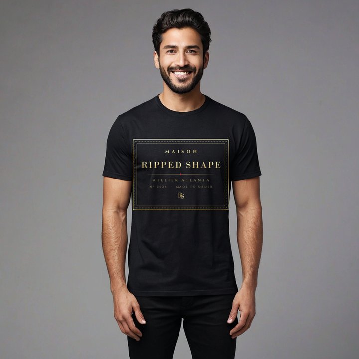 Ripped Shape Maison Atelier Label Tee in Black