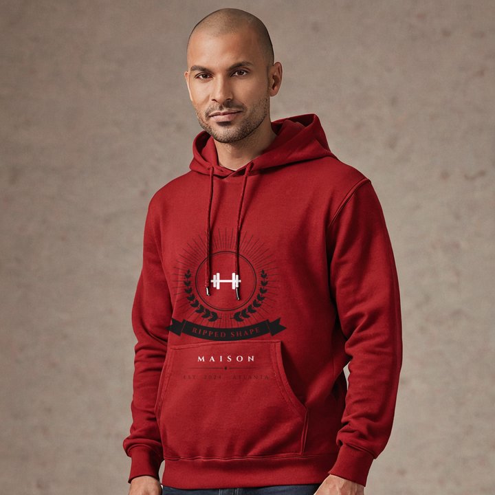 Ripped Shape Maison Heraldic Emblem Hoodie in Red