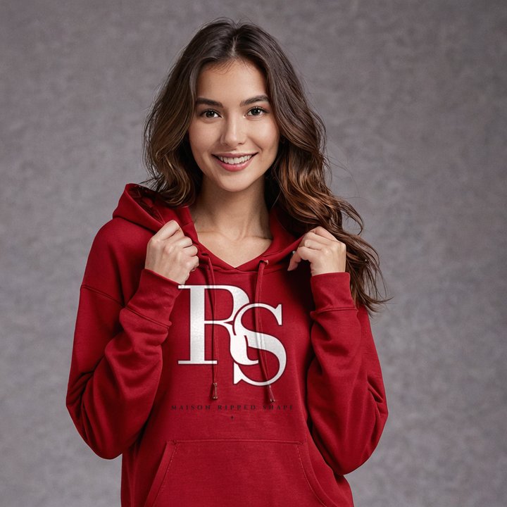 Ripped Shape Maison Embroidered Monogram Hoodie in Red