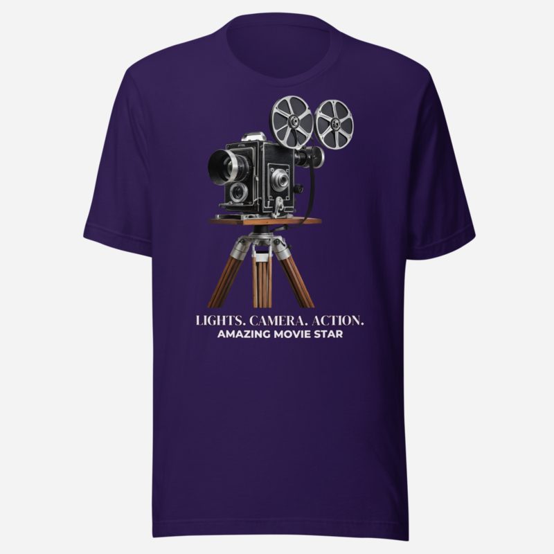Amazing Movie Star Lights Camera Action Tee in Team Purple