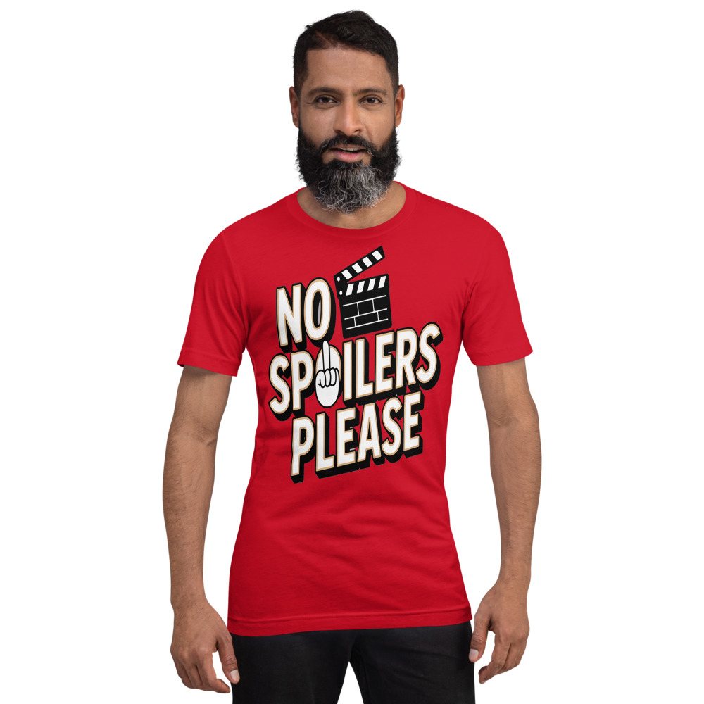 Moviella No Spoilers Please Tee in Red