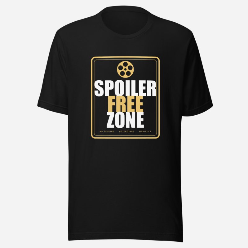 Moviella Spoiler Free Zone Cinema Tee in Black