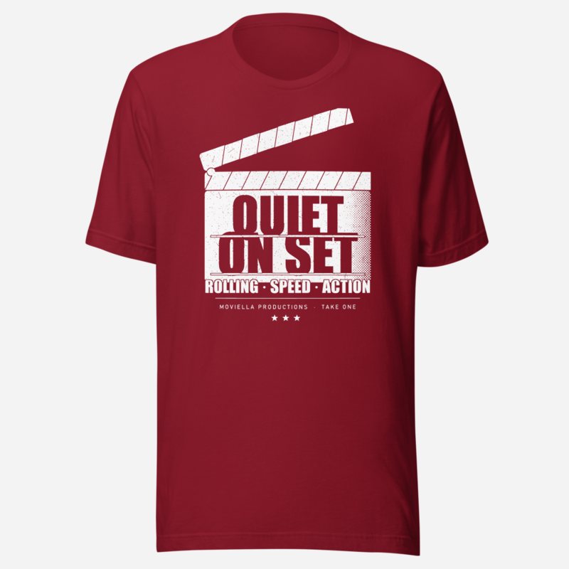 Moviella Quiet On Set Screening Room Tee Cardinal