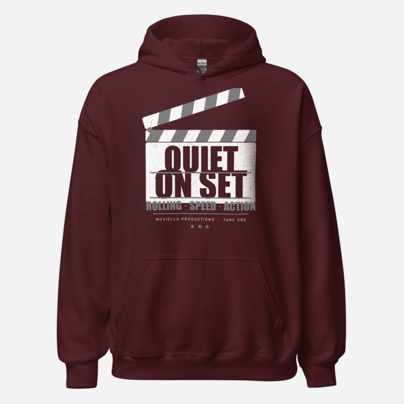 Moviella Quiet On Set Screening Room Hoodie Maroon