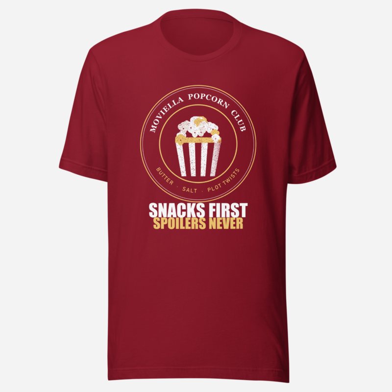 Moviella Popcorn Club Screening Room Tee Cardinal