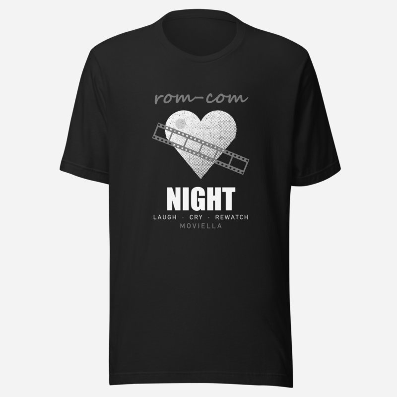 Moviella Rom-Com Night Screening Room Tee Vintage Black