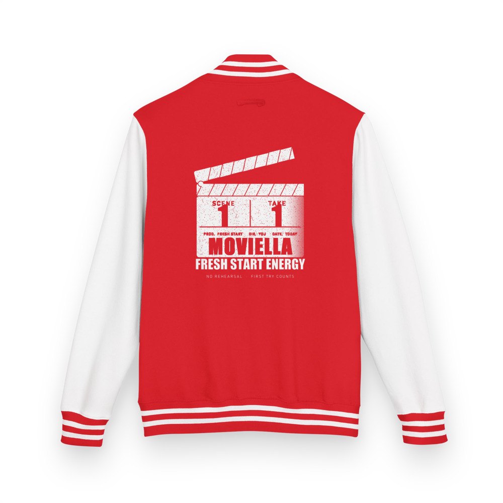 Moviella Scene 1 Take 1 Varsity Jacket in Fire Red/Arctic White