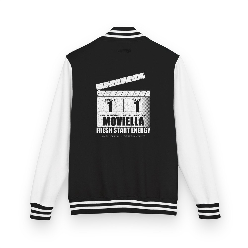 Moviella Scene 1 Take 1 Varsity Jacket in Jet Black/Arctic White