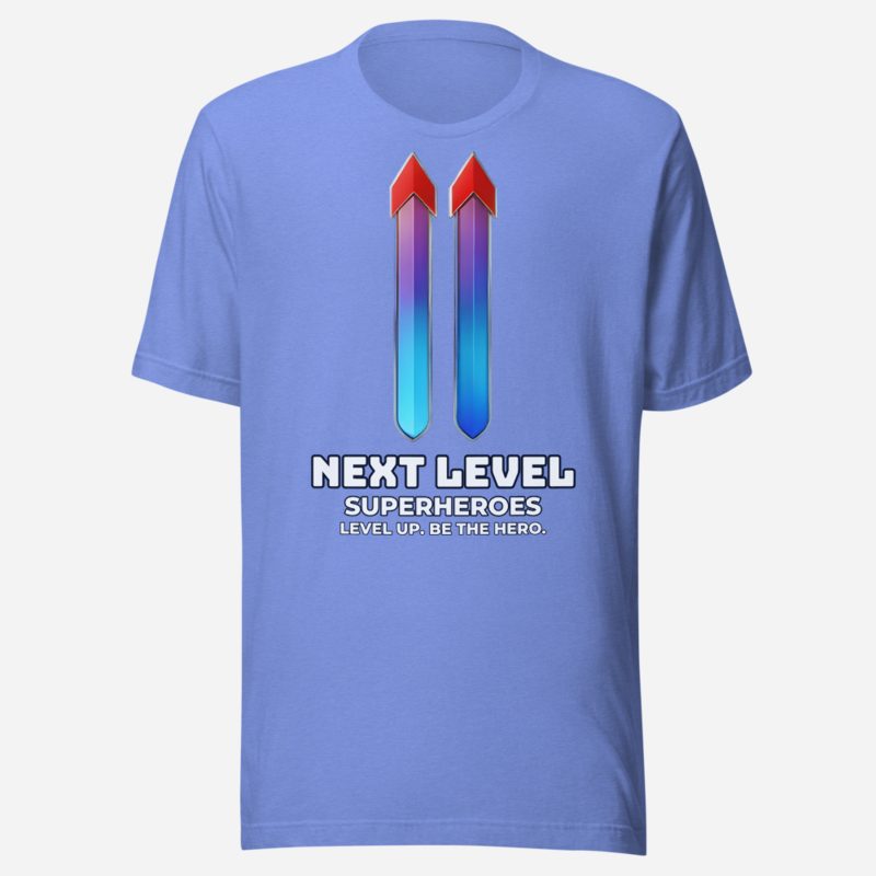Next Level Superheroes Level Up Tee Heather Columbia Blue