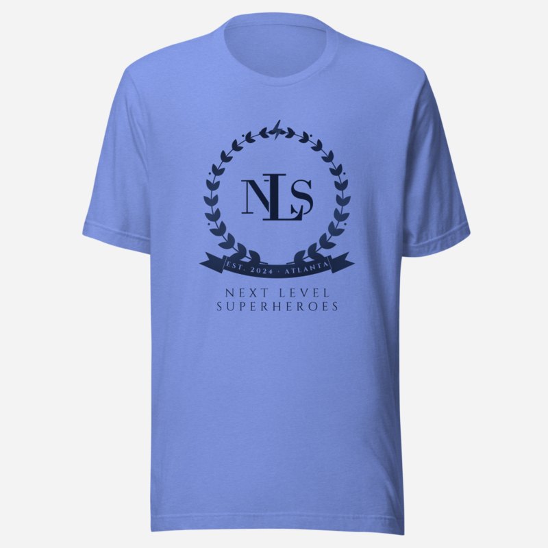 Next Level Superheroes Maison Crest Tee in Heather Columbia Blue