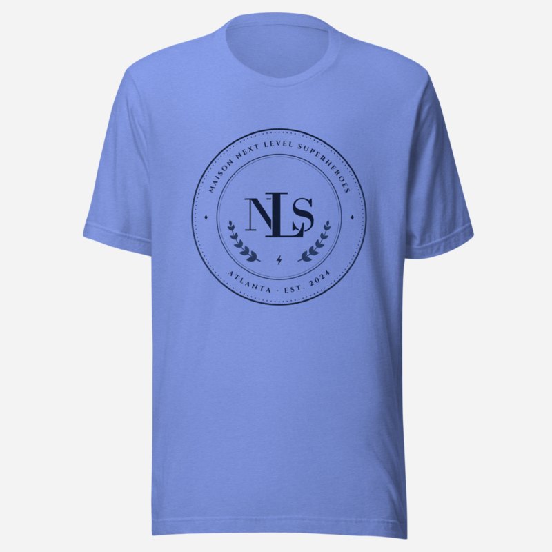 Next Level Superheroes Maison Medallion Tee in Heather Columbia Blue