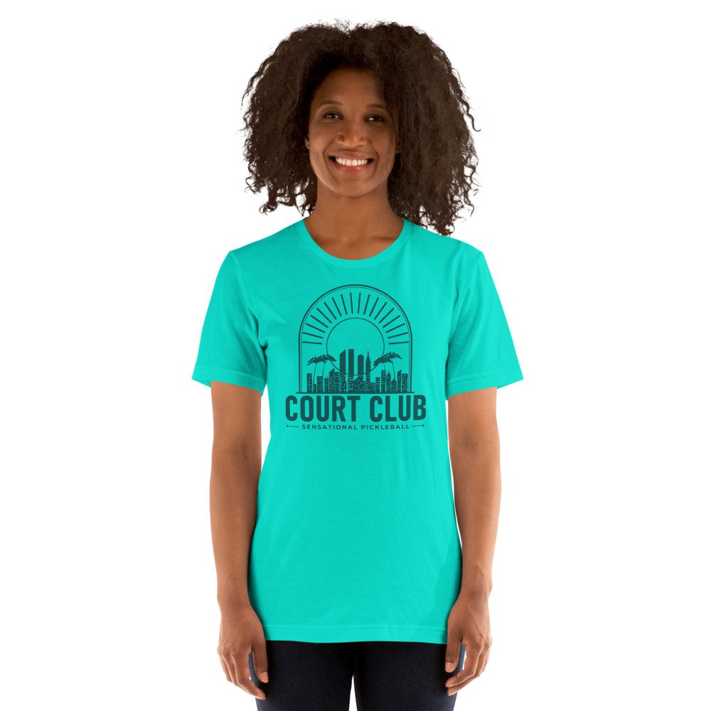 Sensational Pickleball Court Club Sunset Tee Front