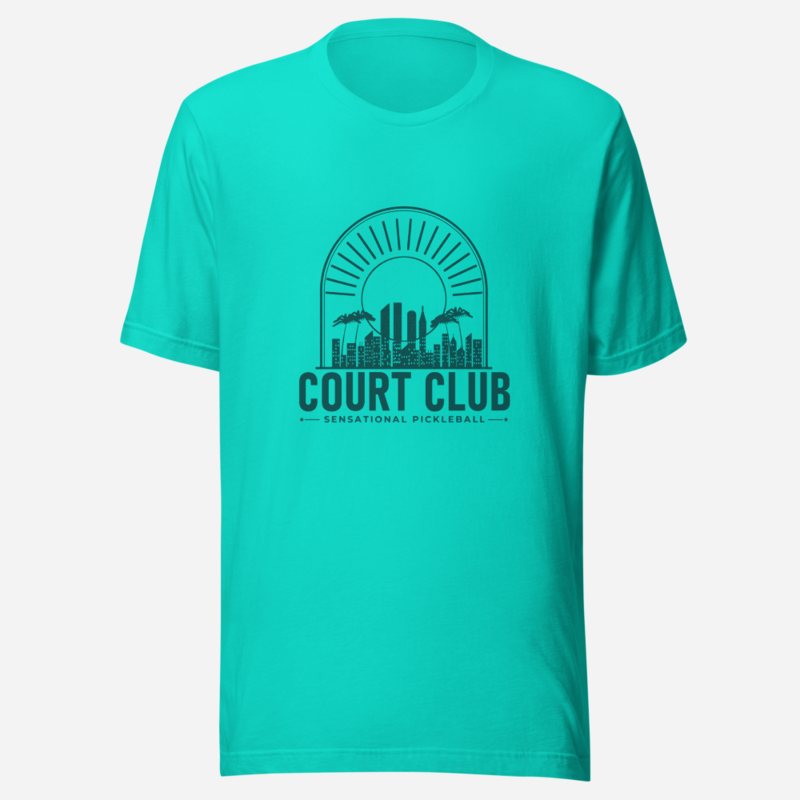 Sensational Pickleball Court Club Sunset Tee Teal