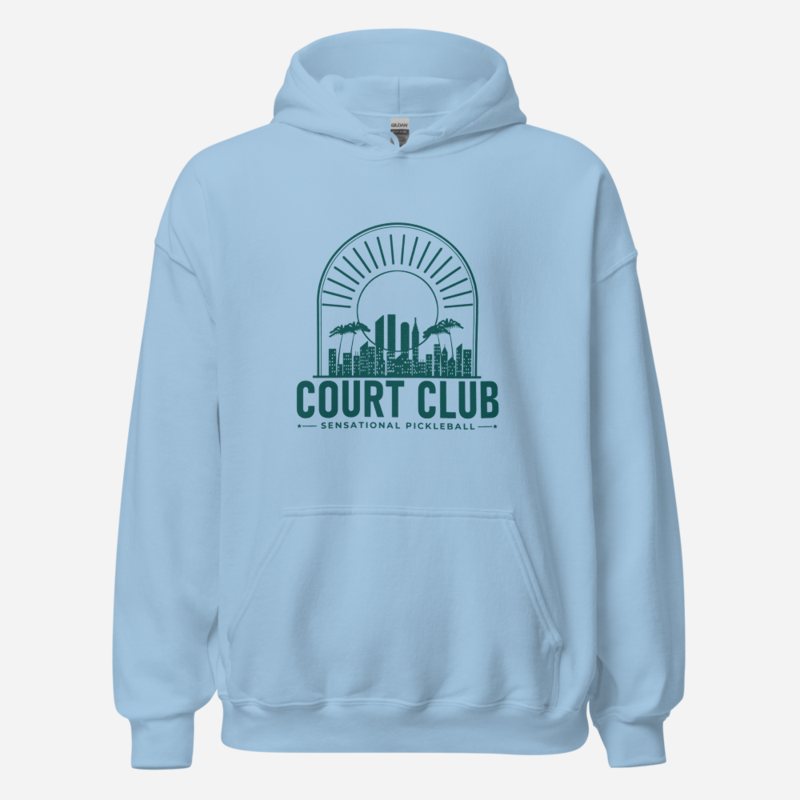 Sensational Pickleball Court Club Sunset Hoodie in Light Blue