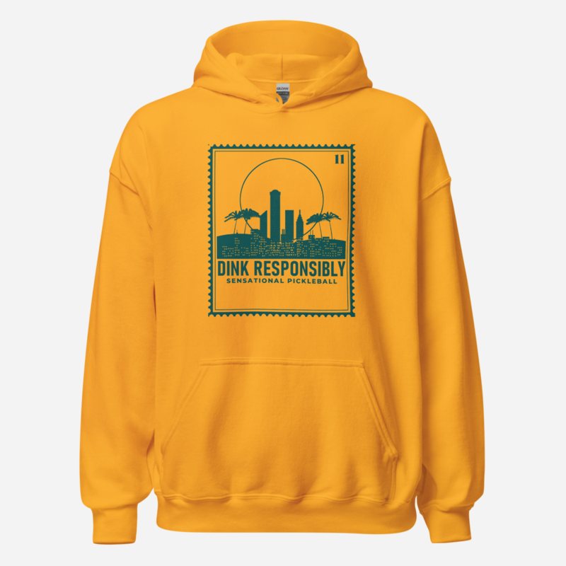 Sensational Pickleball Dink Responsibly Stamp Hoodie in Gold