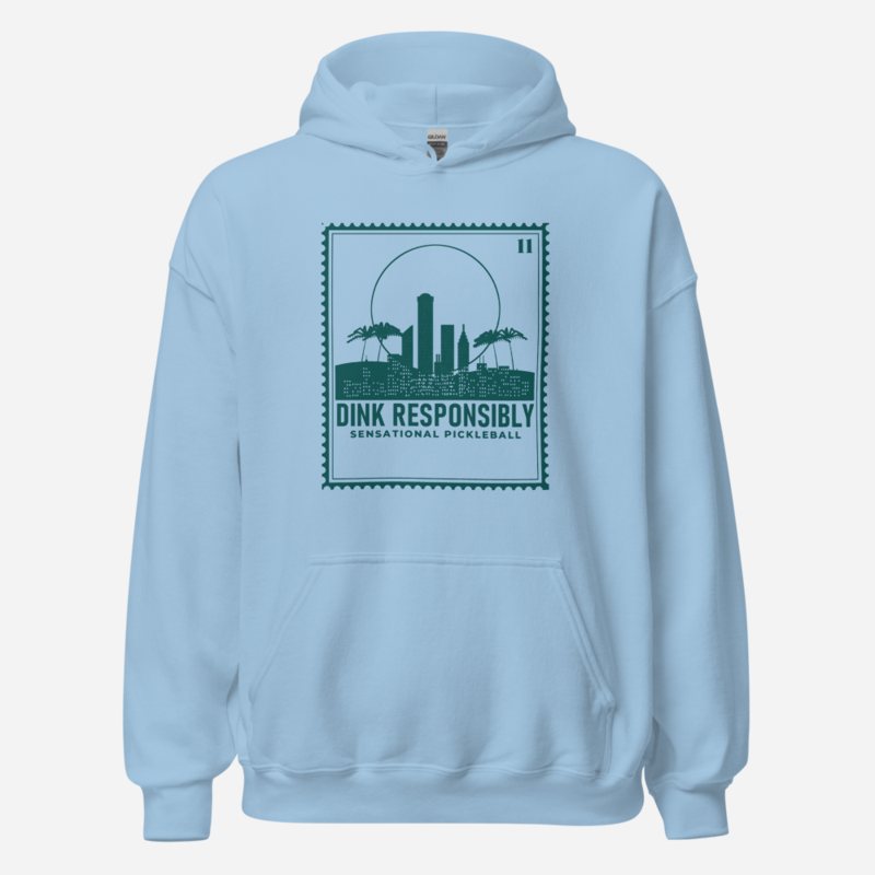 Sensational Pickleball Dink Responsibly Stamp Hoodie Light Blue