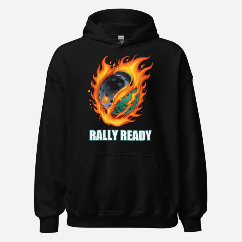 Sensational Pickleball Rally Ready Ball Fire Hoodie in Black