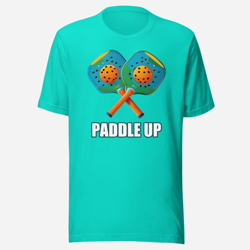 Sensational Pickleball Paddle Up Crossed Paddles Tee in Teal