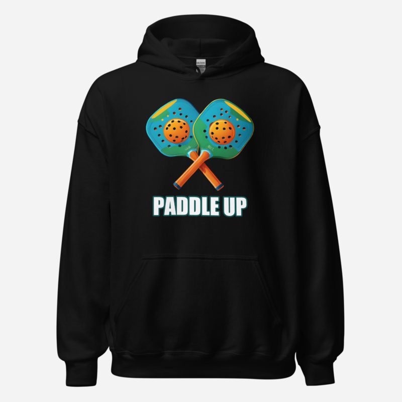 Sensational Pickleball Paddle Up Crossed Paddles Hoodie in Black