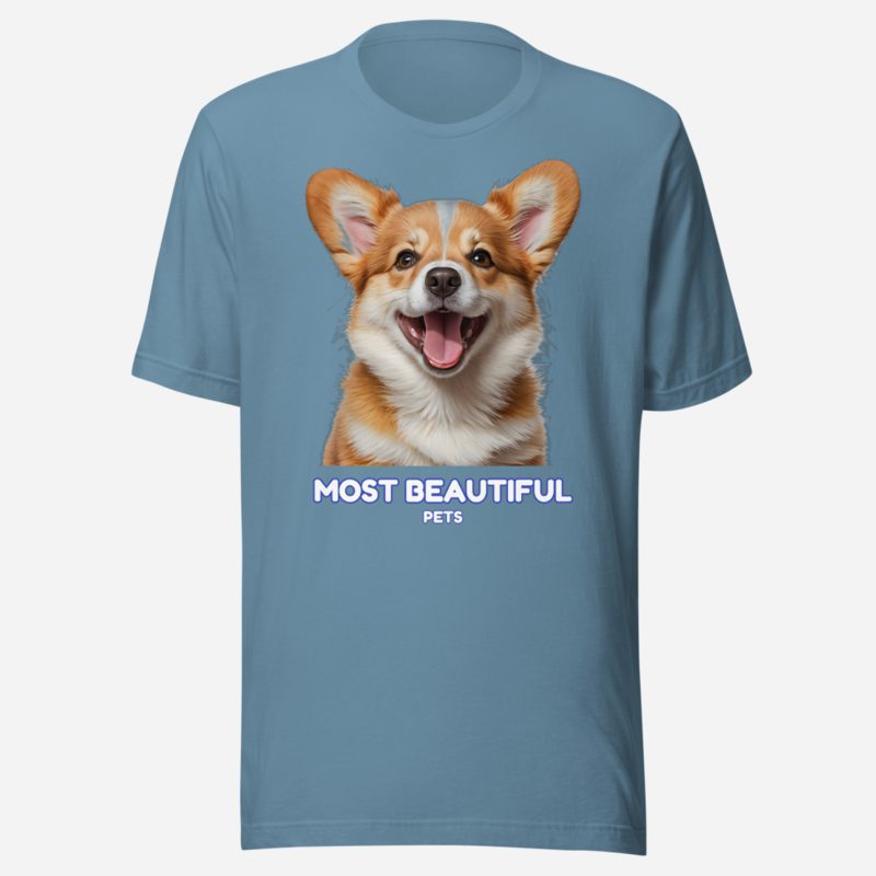 Most Beautiful Pets Corgi Smile Tee in Steel Blue