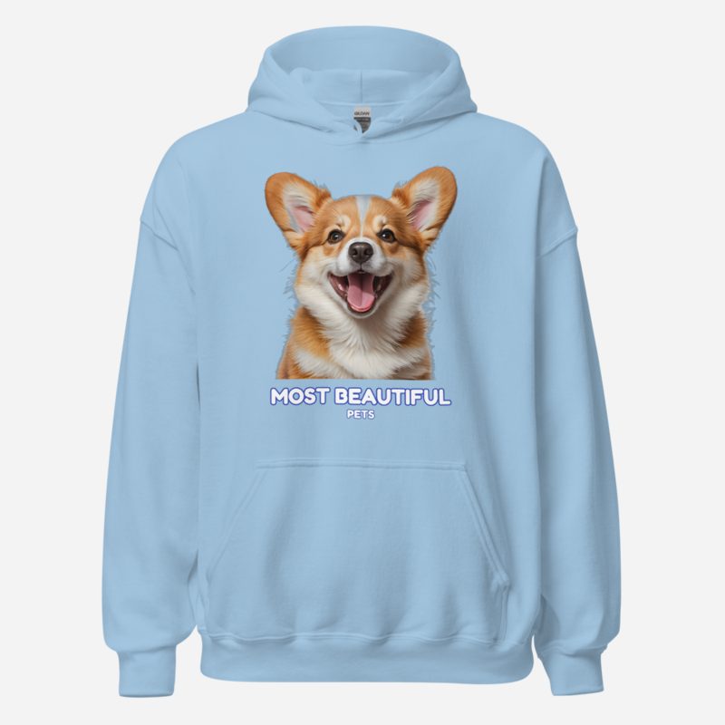 Most Beautiful Pets Corgi Smile Hoodie in Light Blue