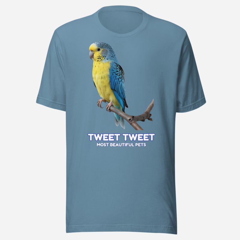 Most Beautiful Pets Budgie Buddy Tee in Steel Blue