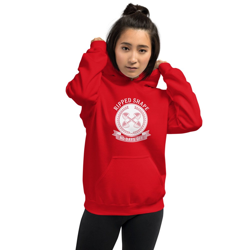 Ripped Shape Barbell Crest Hoodie in Red