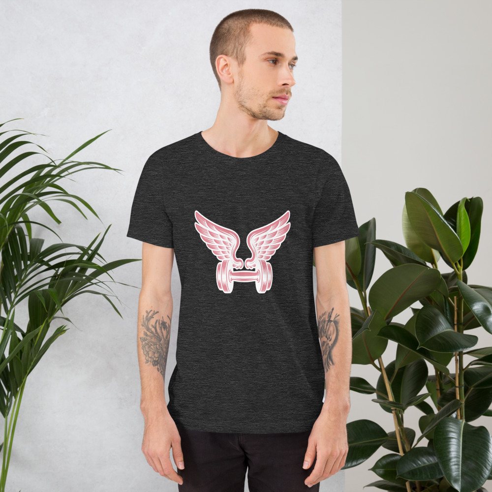 Ripped Shape Winged Dumbbell Icon Tee in Dark Grey Heather