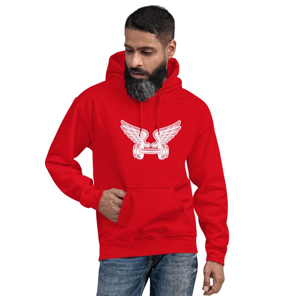 Ripped Shape Winged Dumbbell Icon Hoodie in Red