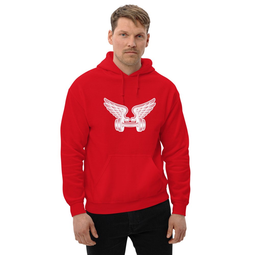 Ripped Shape Winged Dumbbell Icon Hoodie Front