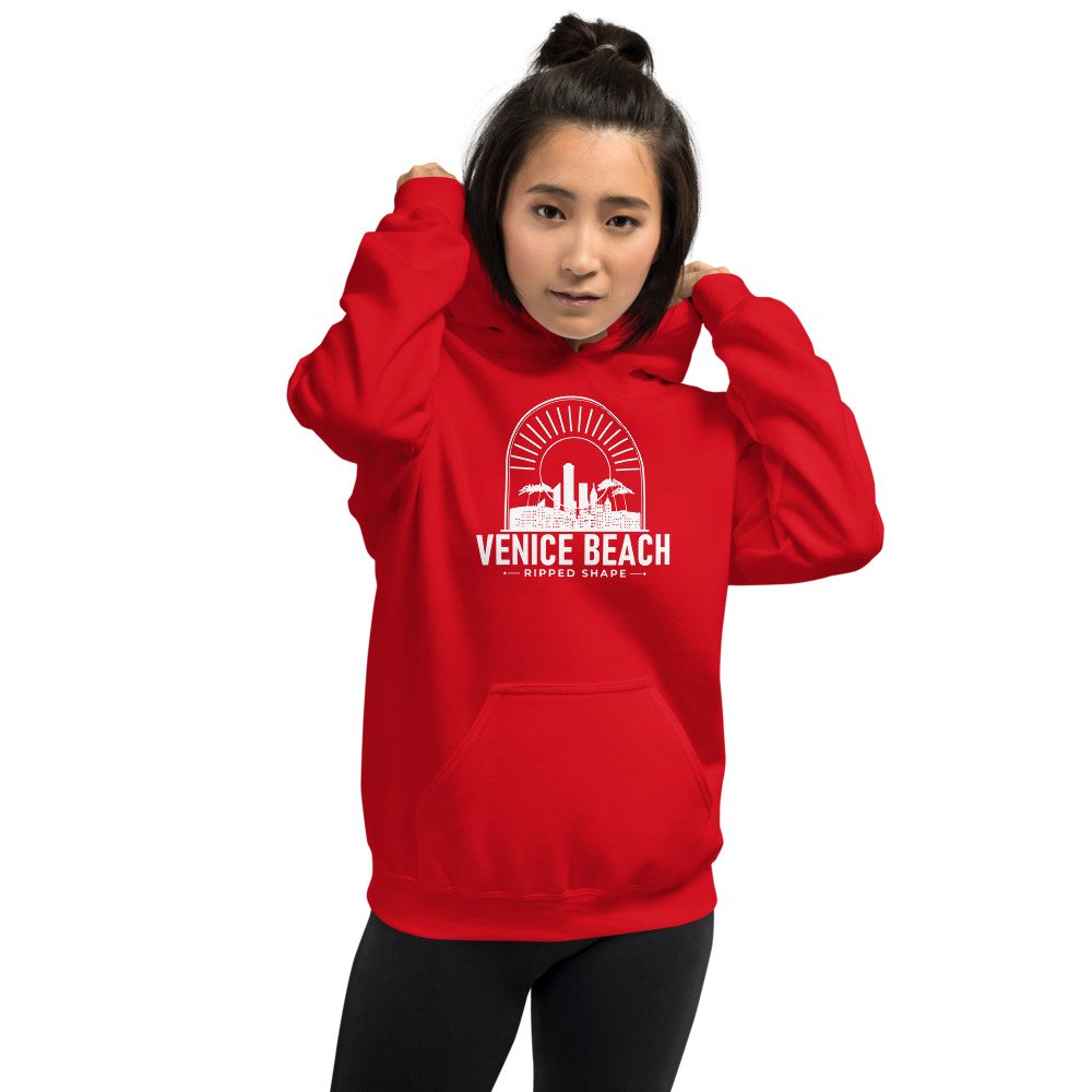 Ripped Shape Venice Beach Sunset Hoodie in Red