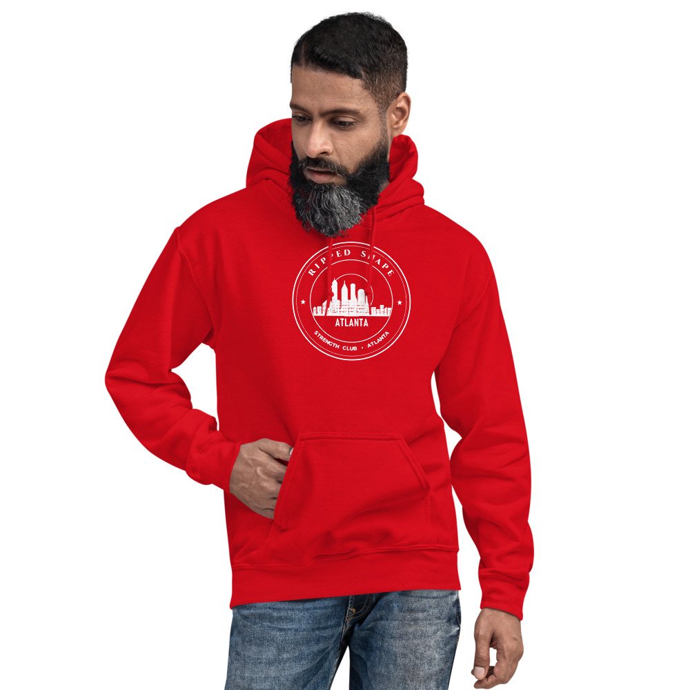 Ripped Shape Strength Club Crest Hoodie in Red