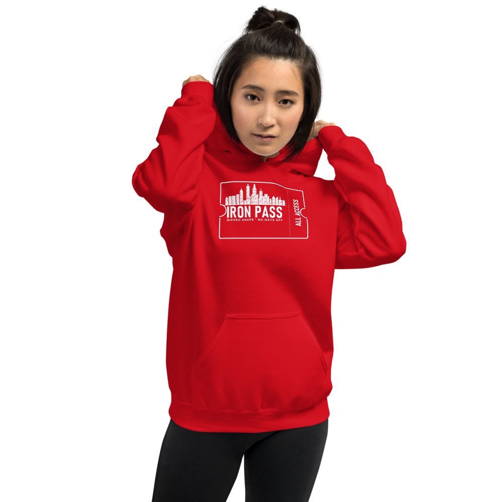 Ripped Shape Iron Pass Ticket Hoodie in Red