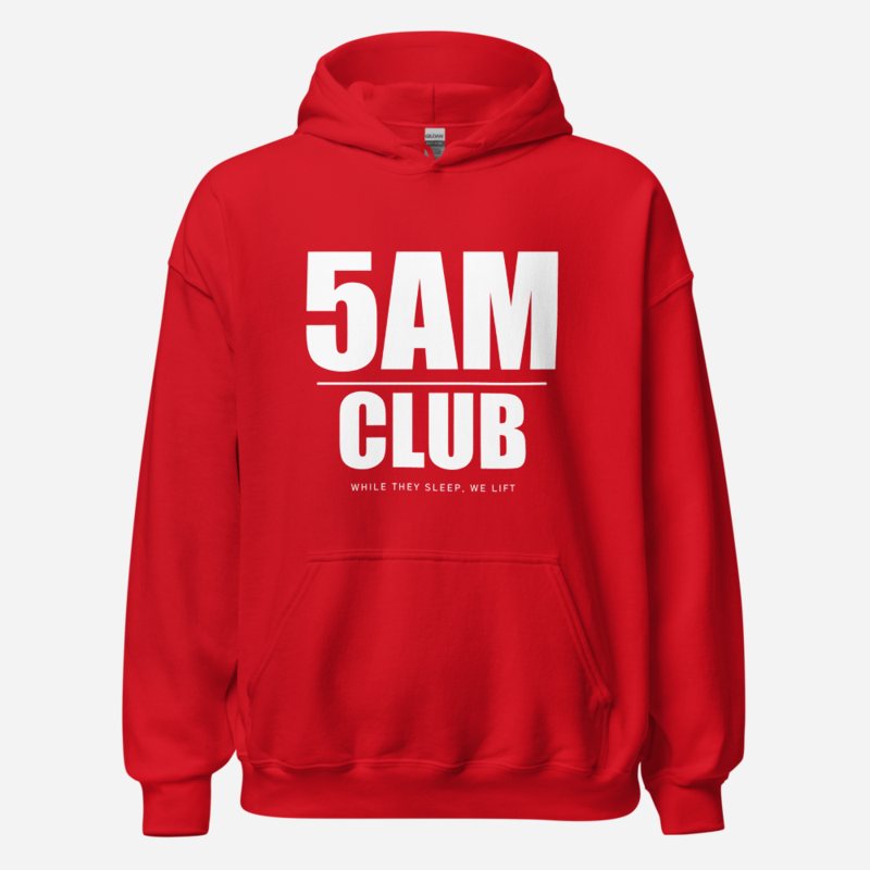 Ripped Shape 5AM Club Iron Dept. Hoodie in Red