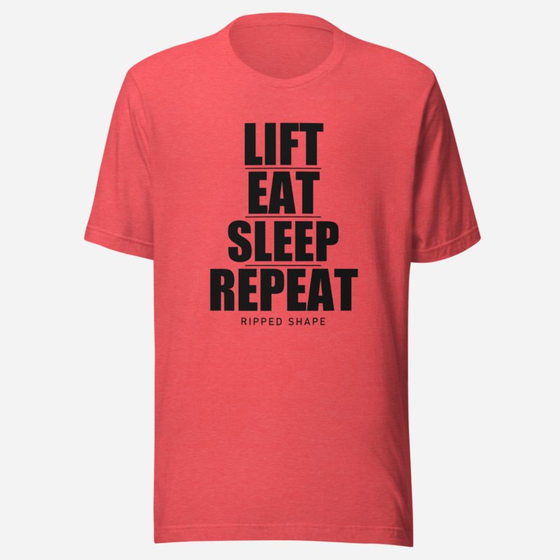 Ripped Shape Lift Eat Sleep Repeat Iron Dept. Tee in Heather Red