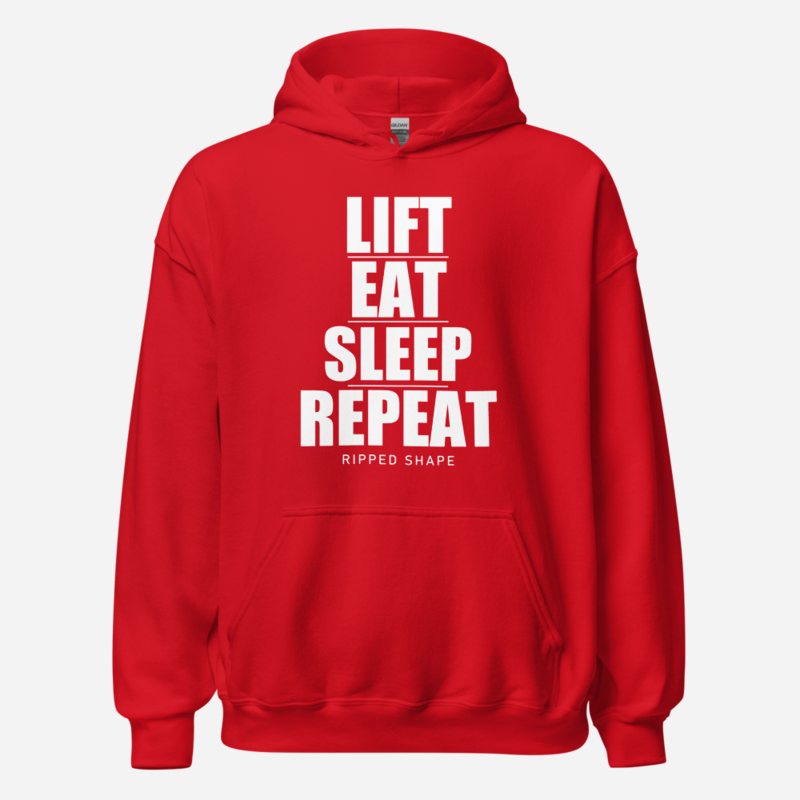 Ripped Shape Lift Eat Sleep Repeat Iron Dept. Hoodie in Red