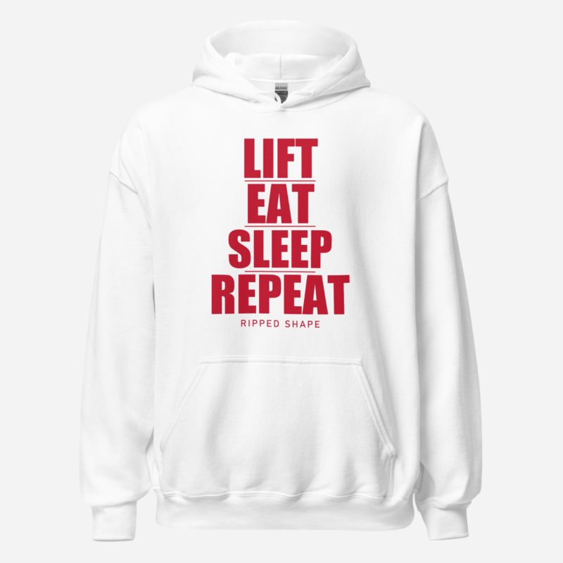 Ripped Shape Lift Eat Sleep Repeat Iron Dept. Hoodie White