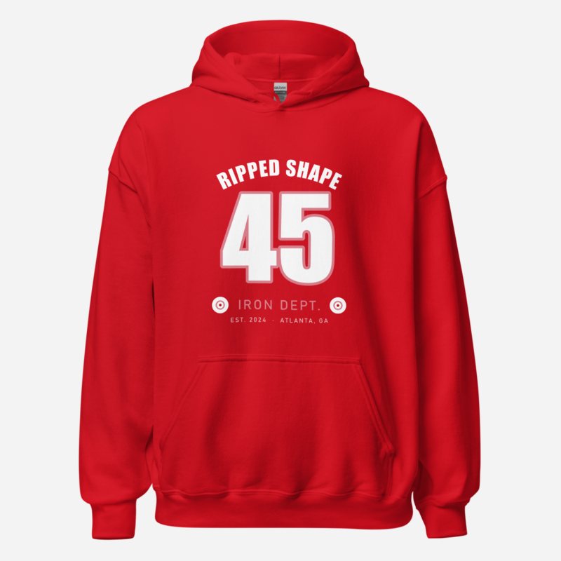 Ripped Shape Varsity 45 (back print) Iron Dept. Hoodie in Red