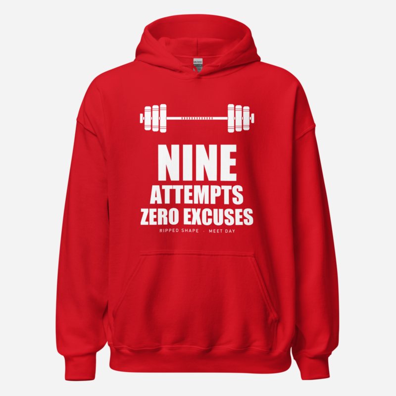 Ripped Shape Nine Attempts, Zero Excuses Sport Hoodie in Red