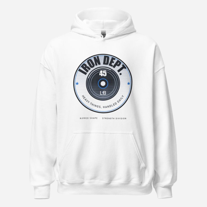 Ripped Shape Iron Dept. Plate Badge Strength Division Hoodie in White