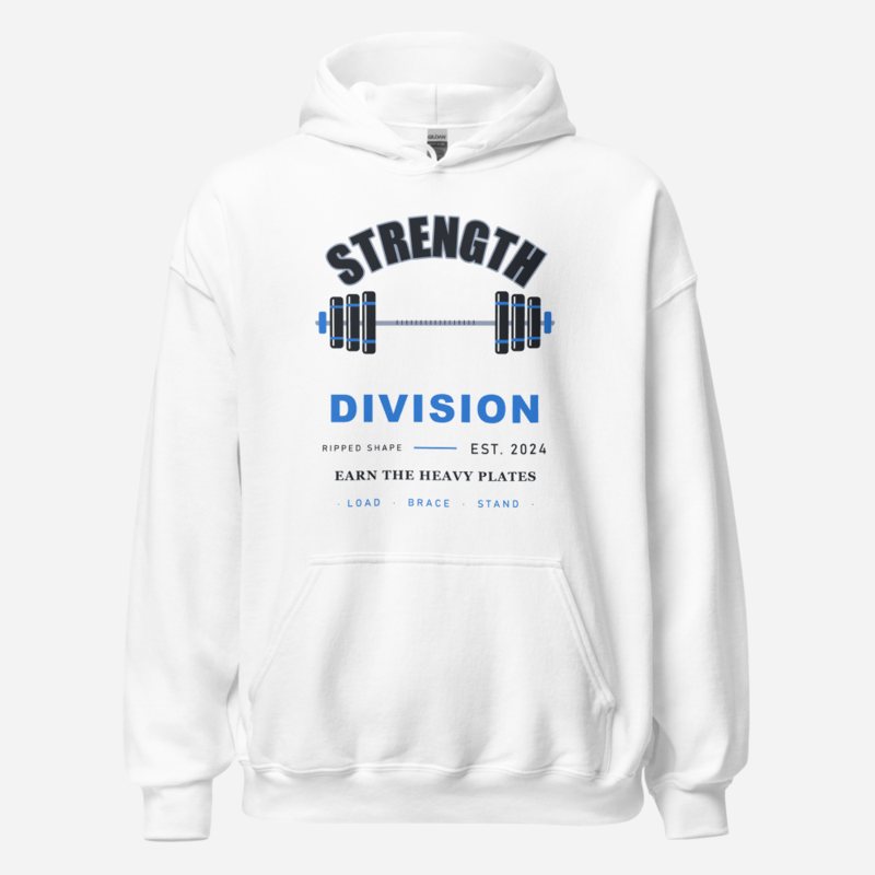 Ripped Shape Strength Division Varsity Strength Division Hoodie in White