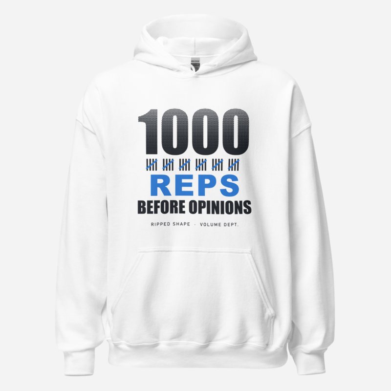 Ripped Shape 1000 Reps Before Opinions Strength Division Hoodie in White