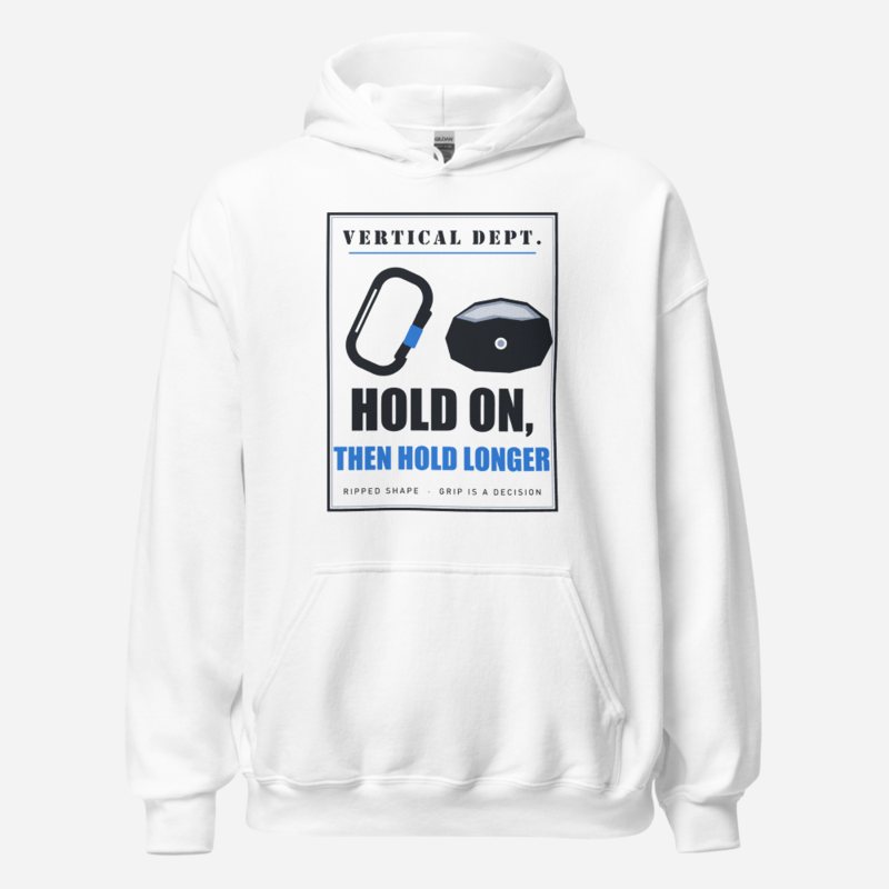 Ripped Shape Hold On Then Hold Longer Strength Division Hoodie in White